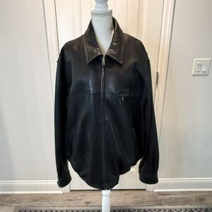 American Classics Men's Size XXL Black Leather Quilt Lined Bomber Jacket Pockets